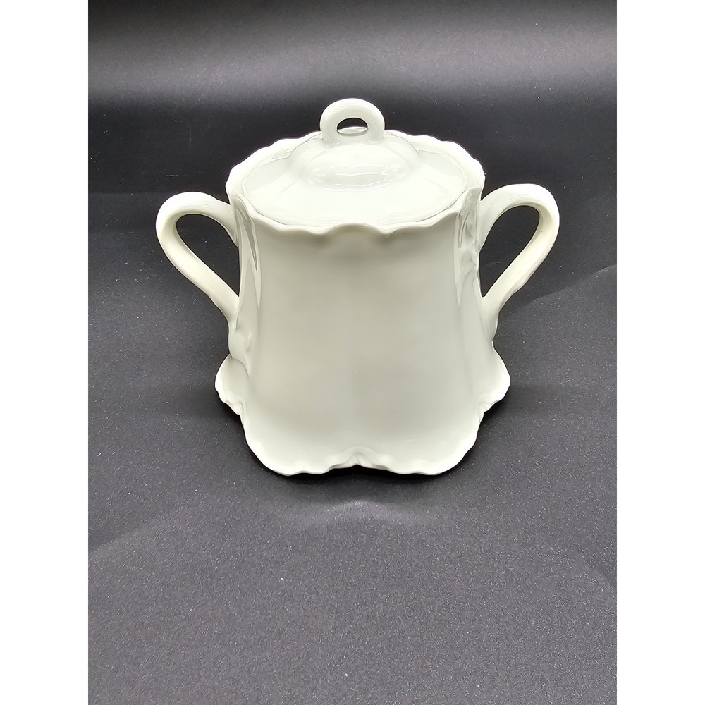 Haviland Ranson Covered Sugar with Lid, Antique Limoges France All White 4 1/2"‎
